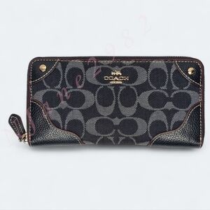 Coach Denim Wallet Signature C Monogram Zip Wallet Blue Jacquard Leather F53769